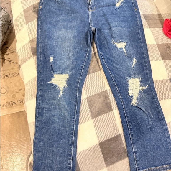 Judy Blue Distressed Straight Leg Jeans - Blue - Picture 1 of 3